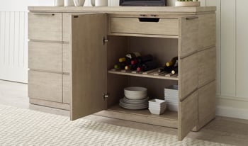 Adjustable shelves on the Milano Credenza.