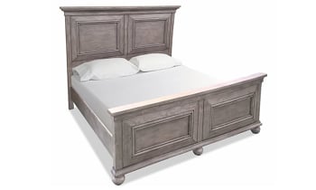 Cottage style bedroom set with panel bed, dresser with mirror and nightstand in weathered Gray finish