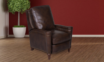 31" wide manual recliner made of brown leather.