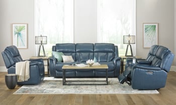 Prodigy blue leather power reclining collection.