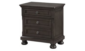 Nightstand from Avalon Furniture in a neutral Gray has the look and feel of a traditional bedroom keeping it looking timeless.
