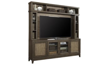Westbrook entertainment center features cord management and adjustable shelves.