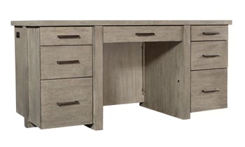 Platinum Gray Linen Executive Desk features dovetail joinery.