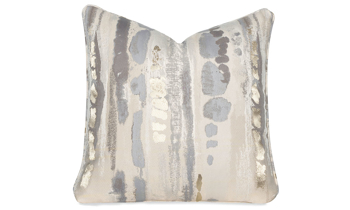 Plush 22-inch feather down toss pillow in stain proof cream fabric with metallic accents