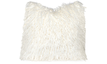 22-inch toss pillow in stain-proof white faux fur with feather down fill