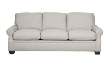 86-Inch couch in a flax colored fabric.