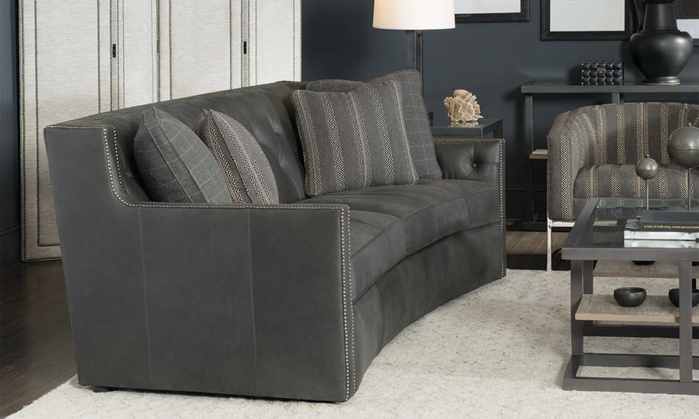 Bernhardt Candace Leather Sofa In Gray