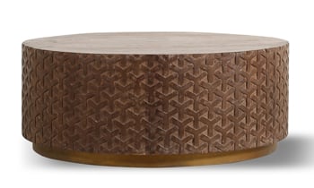 Solid wood round coffee table is 39.5 inches.