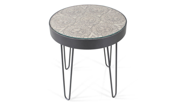 Artesia Home Penna End Table features a hand carved solid wood tabletop with a beautiful design.
