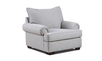 Room scene of the Lockwood Granite Gray fabric couch, loveseat, arm chair, swivel chair and ottoman