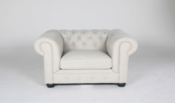 Traditional chesterfield chair in a crisp linen fabric.