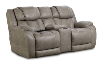 American made neutral beige power loveseat with storage console and remote.