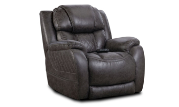 Wall saver power recliner with power headrest and remote with USB charging port.
