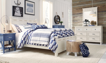 Lakehouse Pebble White Full Low Post Bed