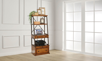 Compact home office desk from Strongson Furniture in a brown Brandy finish.