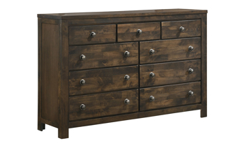 Rustic dresser with 9 drawers and  velvet-lined top drawer.