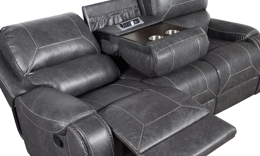 Reclining Sofa With Drop Down Table Caspian Gray The Dump Furniture Outlet