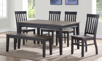 Raven Farmhouse 5-Piece Dining Set with 60-inch Table and 4 Side Chairs in Two-Toned Ebony and Driftwood Finish