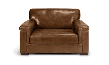 56" wide chestnut brown leather accent chair.