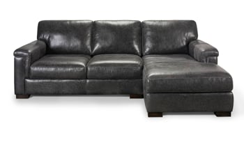 Top grain leather sofa with chaise handcrafted in Italy.