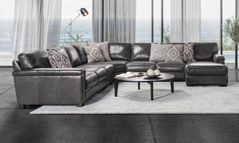 141" wide leather sectional handcrafted in Italy.