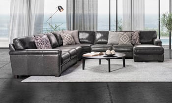 141" wide leather sectional handcrafted in Italy.