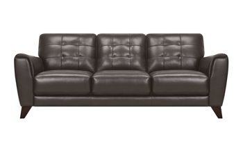 Top-grain leather sofa with button tufting from Violino Furniture in a Pewter hue.