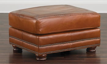 American-made 30-inch ottoman in cognac top-grain leather