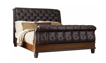 Carnegie Manor Tufted Leather King Sleigh Bed