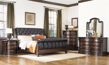 Carnegie Manor Tufted Leather King Sleigh Bed