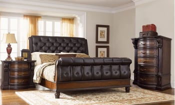 Carnegie Manor Tufted Leather King Sleigh Bedroom Set