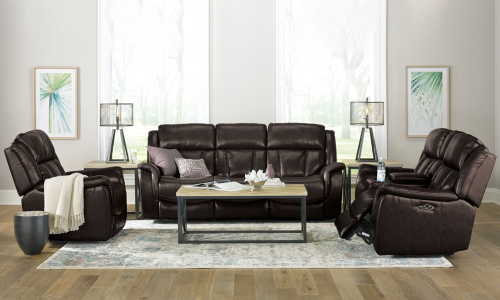 Brown Leather Power Reclining Set The