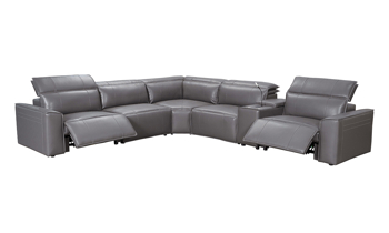 Savant Gray Leather Power Reclining Sectional