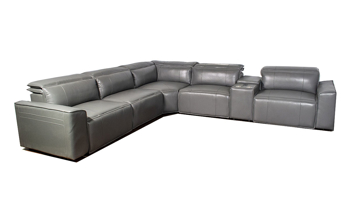 Savant Gray Leather Power Reclining Sectional