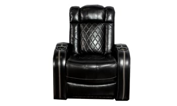 Power Theater Recliner with LED lights and storage in black top grain leather