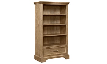 Brown bookcase easily fits into almost any style room with its neutral brown wood finish.