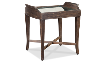 Contemporary square side table with mirror inset in warm coffee brown finish