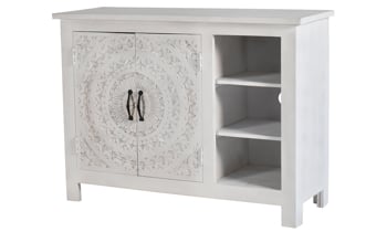 Lace Media Chest from Pink City made of solid Mango wood with a whitewash finish sealed with lacquer.