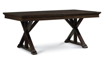 Thatcher Amber trestle dining room table goes from 76” to 96” when fully extended.