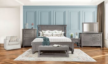 Sage Gray Panel Bed in a weathered Gray finish.