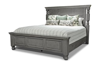 Sage Gray Panel Bedroom set includes bed, dresser and mirror from Perennial Home.