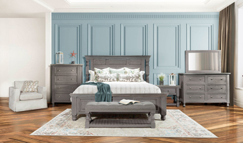 Solid pine dresser and mirror from the Sage Gray Bedroom Collection.