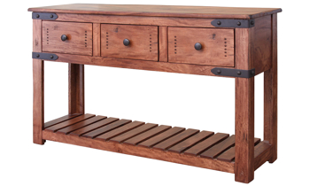 Rustic collection from Perennial Home made of solid Parota wood.