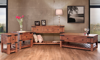 Beautiful solid wood sofa table with a rustic style from Perennial Home.