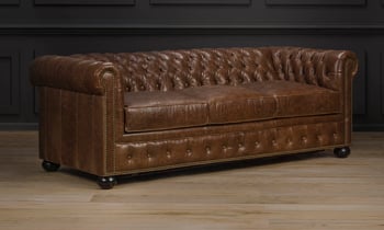 96" top grain leather brown chesterfield sofa from Old Hickory Tannery