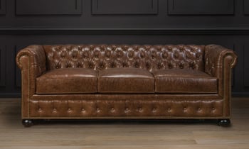 American made brown leather chesterfield sofa.