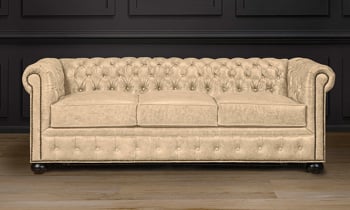 American made cream leather chesterfield sofa.