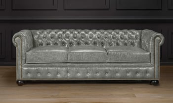 American made Gray leather chesterfield sofa.