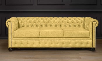 American made yellow leather chesterfield sofa.