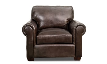 48" wide top-grain leather chair from the Windsor Walnut Collection by Rocky Mountain Leather.